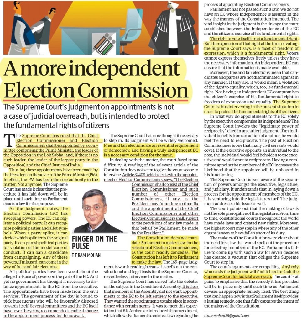 A more Independent Election Commission 

