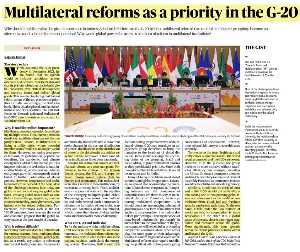Multilateral reforms as a priority in the G-20