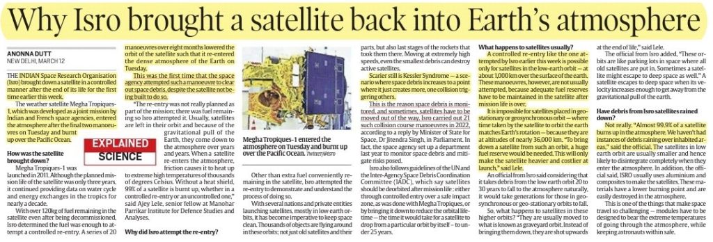 Why ISRO brought a satelite back into Earth's atmosphere